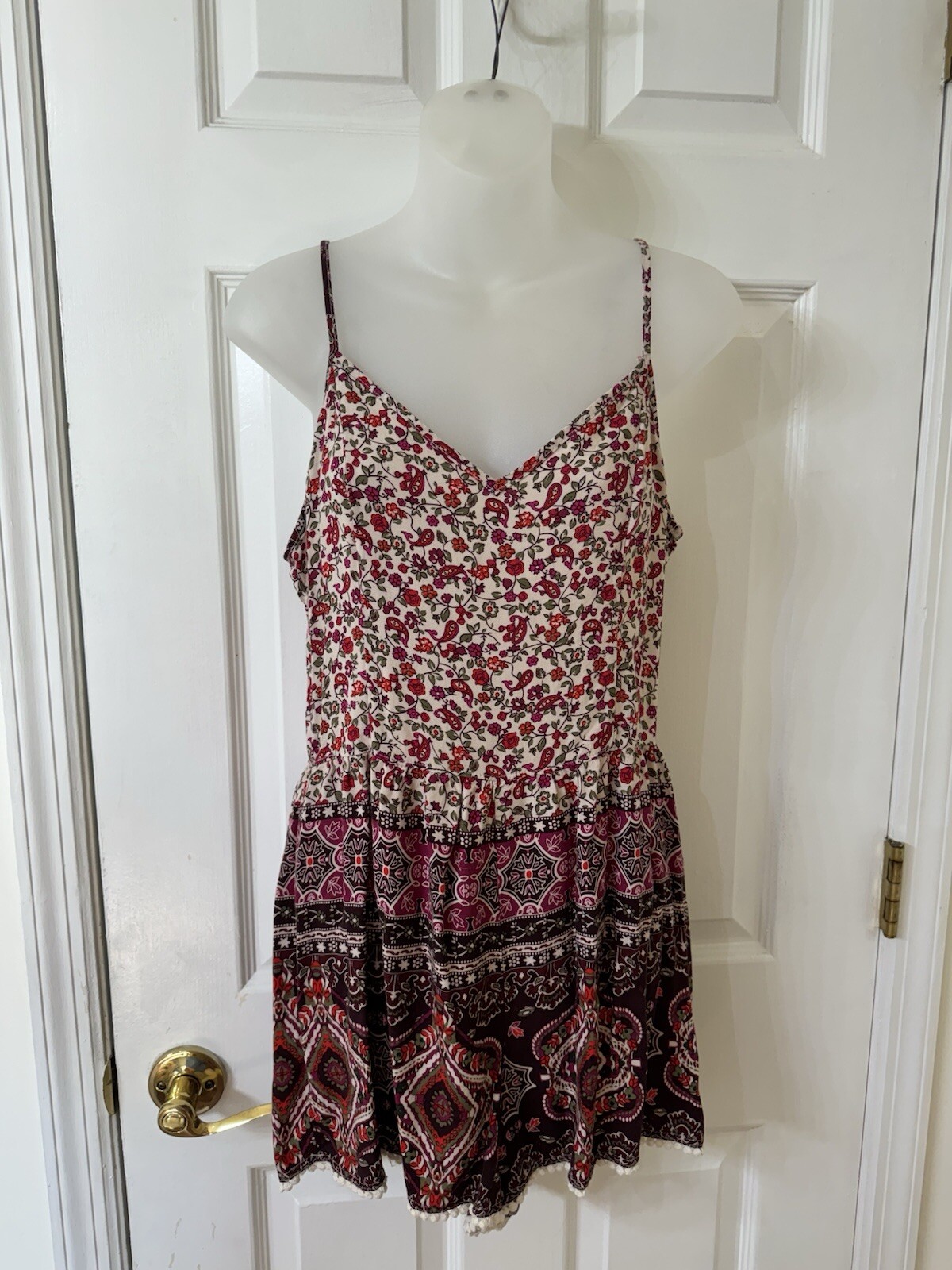 Hollister Romper Size Large Spaghetti Strap Red Purple-image
