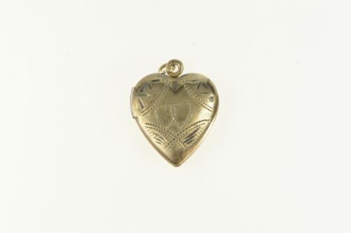 Gold Filled 1950's Engraved Heart Photo Locket Pe… - image 1
