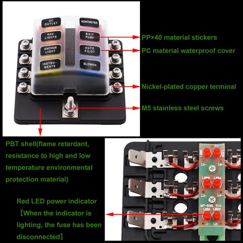 Waterproof 8-Way Blade Fuse Box Block Holder LED Indicator 12V 32V Auto Marine - Picture 8 of 12