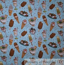 BonEFul Cotton Quilt Blue Ice Cream Cone Sundae Candy Dessert Birthday KID SCRAP