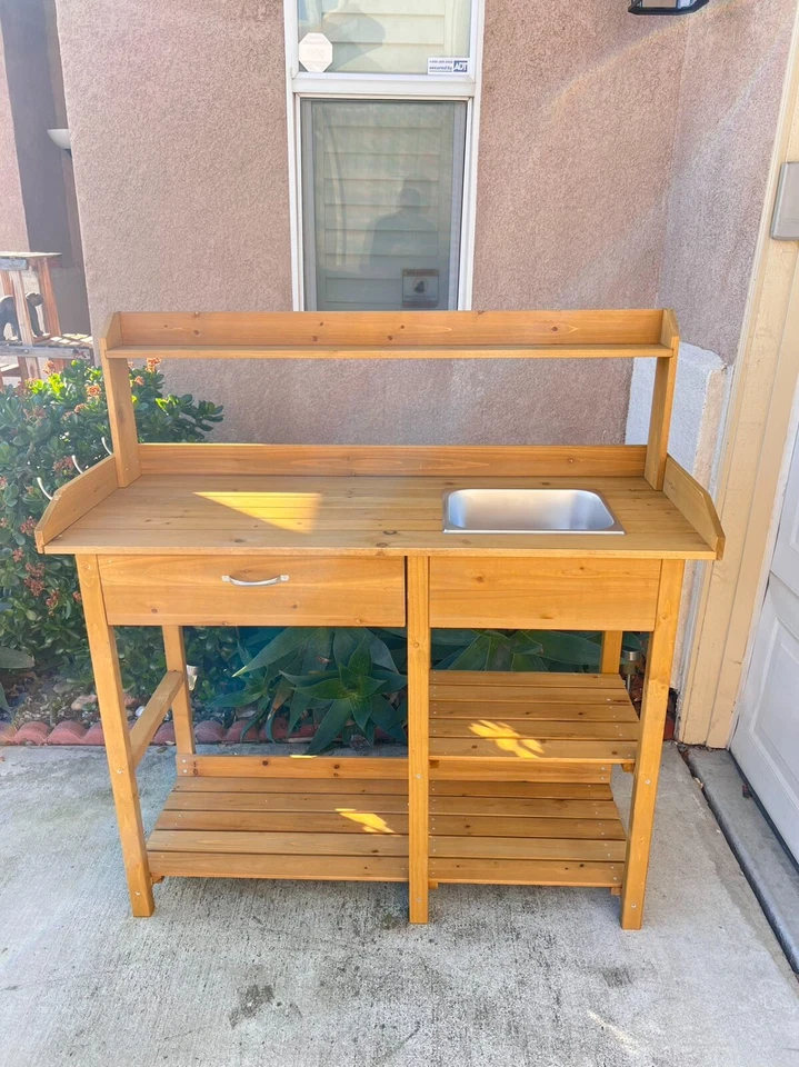 potting bench, potting table, potting benches outdoor work station table Foto 2 de 4