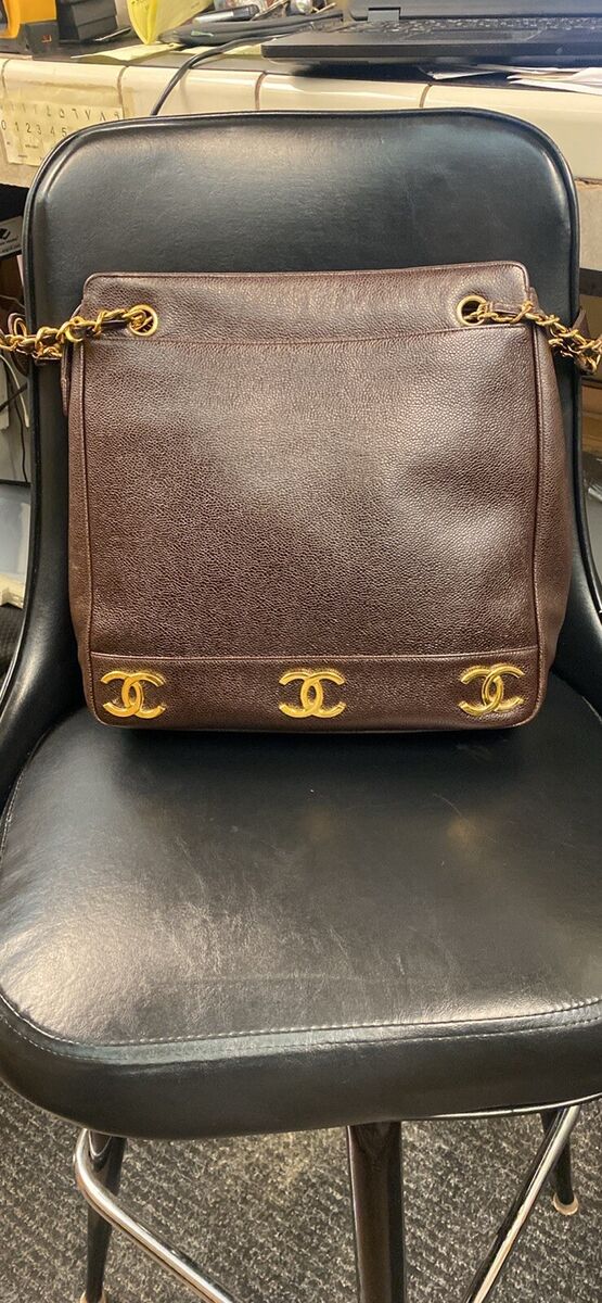 Vintage Chanel Brown Triple CC Logo Caviar Leather Shoulder Vintage Chanel Brown Triple CC Logo Caviar Leather Shoulder