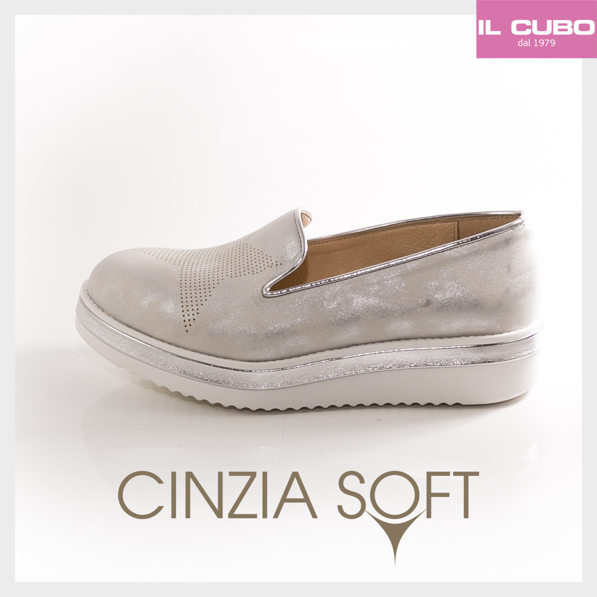 CINZIA SOFT SCARPA Damens MOCASSINO PELLE COLORE ARGENTO ZEPPA H 4 CM M.IN ITALY CINZIA SOFT SCARPA Damens MOCASSINO PELLE COLORE ARGENTO ZEPPA H 4 CM M.IN ITALY