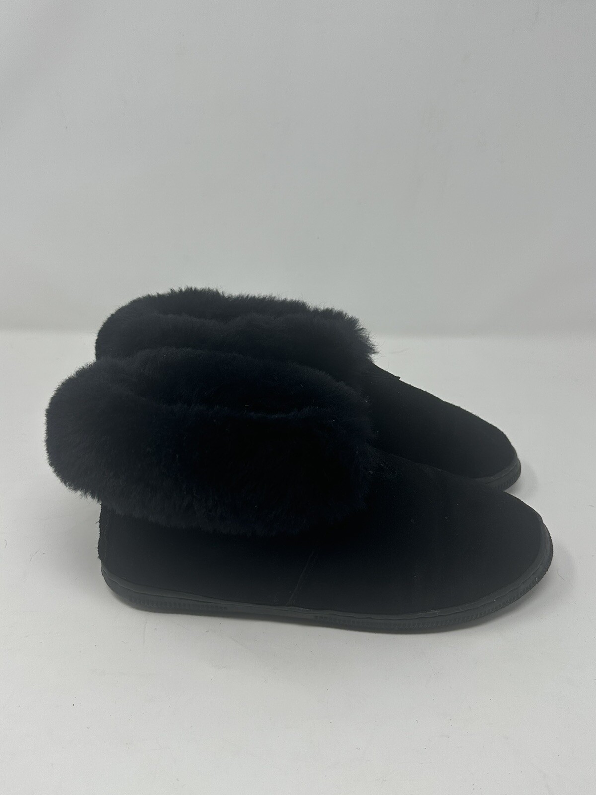 SAOLA Pantofole da donna nere BEARPAW taglia 7 giri suola in gomma con finiture in pelliccia