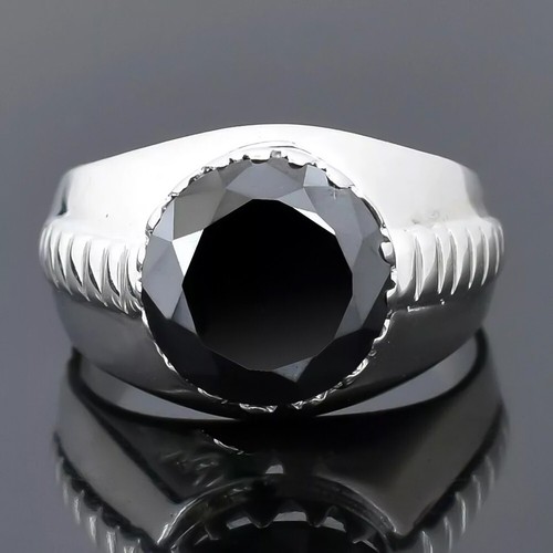 Classy 5.20 Ct Certified Black Diamond 925 Silver Men's Ring Lab Created - Picture 2 of 4