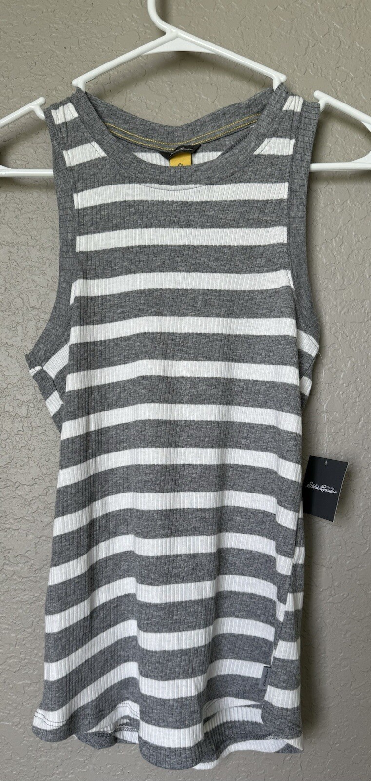 Women’s NWT Eddie Bauer Myriad Ribbed Racerback Tank Top Gray & White Striped XS