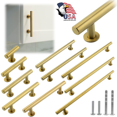 #ad Gold Satin Brass Brushed Modern Cabinet Handles Pulls Kitchen Hardware Stainless $276.50