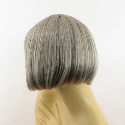 Perruque Femme Grise Cheveux Lisses - Style Court Synthétique Facile à Porter