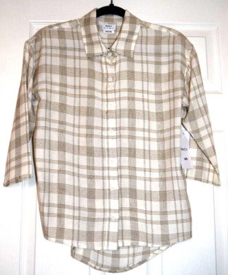 RVCA Women's Drift Away High-Low Button Front Shirt Plaid Size XS New 