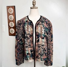 Vintage Woven Tapestry Open Blazer Jacket Geometric Paisley Usa Made Size 12