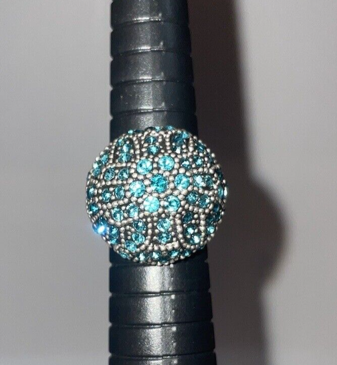 Pilgrim Debenhams ring size N blue rhinestones silver plated