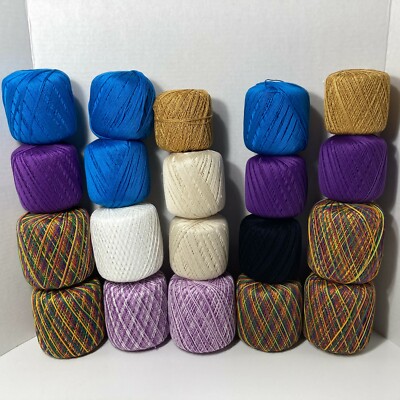 20 Aunt Lydia's Crochet Thread Variety Pack Bundle Lot Blue Purple Rainbow Black