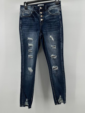 KanCan Kurvy Distressed Mid Rise Skinny Jeans Size W 26 Dark Wash Button Fly
