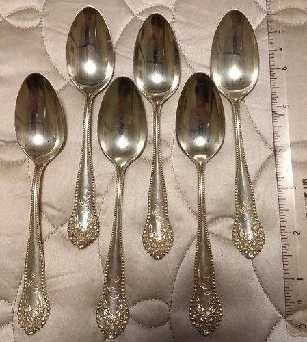 Antique lot of six  5 7/8" Gorham Sterling Tea Spoons in 1897 Lancaster pattern