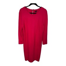 Ann Taylor Pink Long Sleeve Sheath Dress Round Neck Zipper Back Size 14
