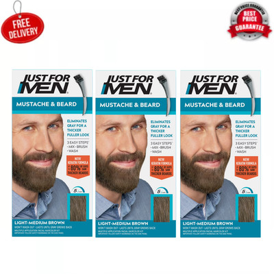 M-30 JFM Mustache & Beard, Beard Coloring for Gray Hair Light Medium Brown, 3 PK