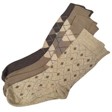 VTG Argyle and Metallic Diamond Crew Socks Bundle 4 Pairs Brown Tan Gold Neutral