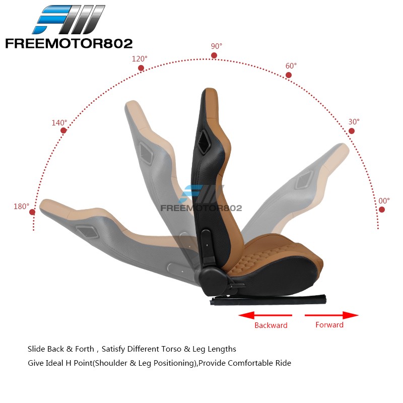 Adjustable Universal Racing Seat Honeycomb Brown PU Leather & Dual Slider x2