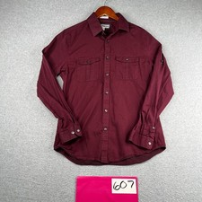 Express Extra Slim Long Sleeve Button Up Shirt Medium Burgundy Roll Tab Casual