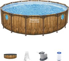 Image of Above Ground Swimming Pool Set with Windows, Bestway 16ft Steel Pro Max Round