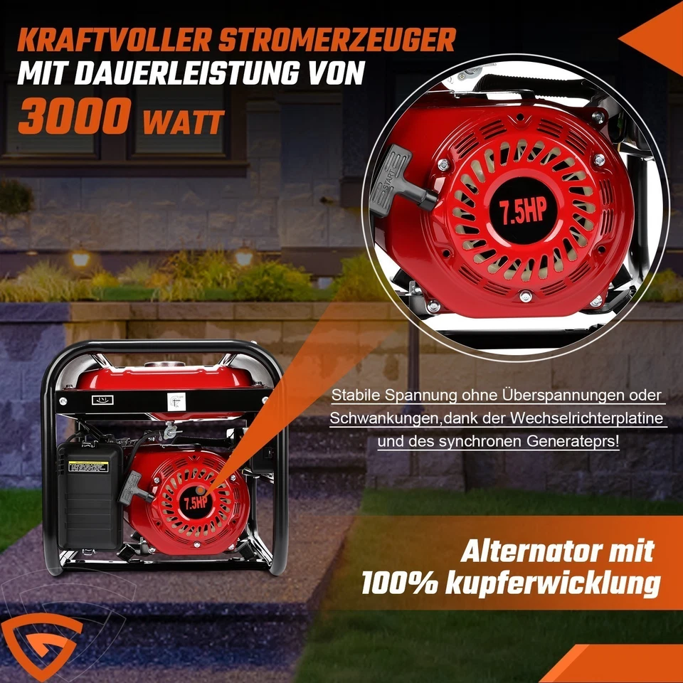Stromgenerator Benzin 6500W 7,5kW 230V 4-Takt Notstromaggregat Für Camping CE - Bild 4 von 4