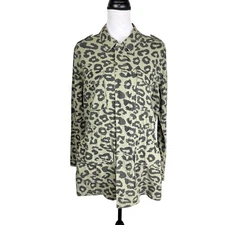 Ellison NWT S Sage Green Leopard Longline Oversized Utility Lightweight Jacket