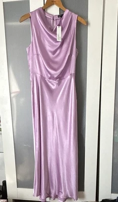 Nobody's Child Purple Satin Cowl Neck Draped Maxi Slip Dress Size 12 - Image 1 of 4