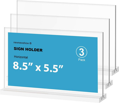 Acrylic Sign Holder 8.5x5.5 Inch 3 Pack Horizontal T Shape Double-Sided Deskt...