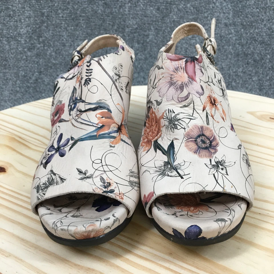 Sandalias Bussola Mujer 40 Laura Punta Abierta Cordones Floral Blanco Tacones Bloque Foto 4 de 4