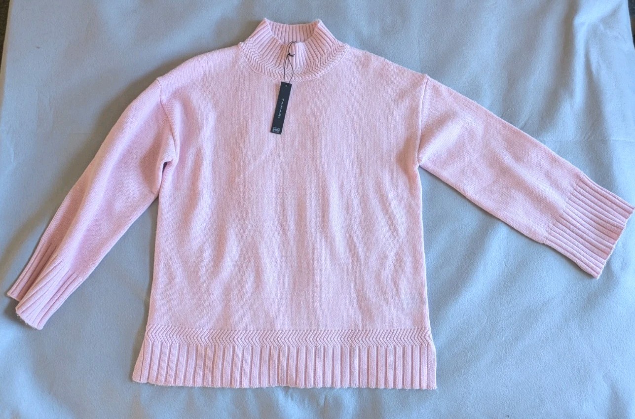 Tahari Women's NWT Light Pink Oversized Sweater Small Long Sleeve Mock Neck Boho