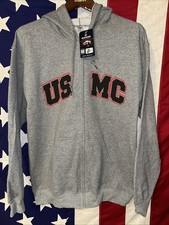 USMC Sweatshirt Mens Grey Hooded Full Zip Marine Corps Officially Licensed XL