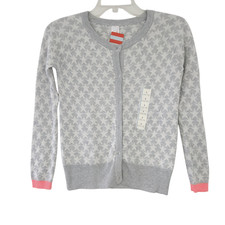 New Cat  Jack Cardigan Sweater Large 10/12 Gray, White, Silver Star Pattern