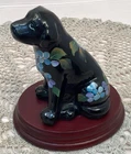 🏺MCM Fenton Art Black Glass Lab Dog Figurine Hand Painted 4.5” Tall