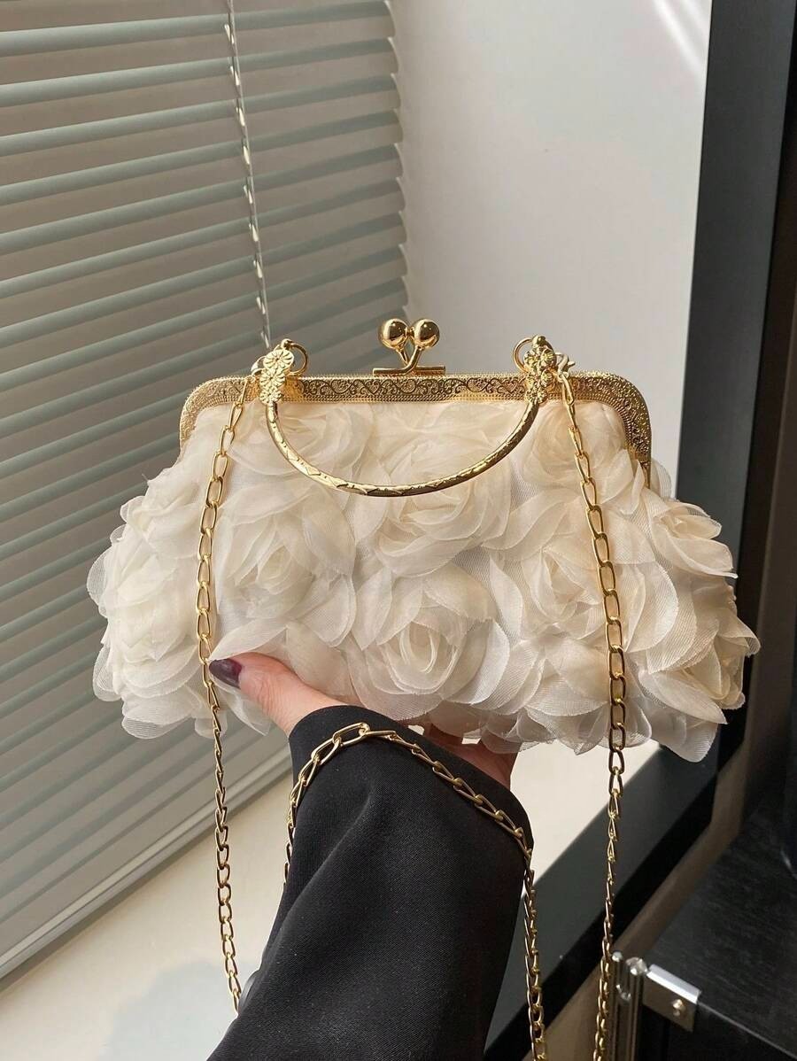 Women’s Chain Flower Evening Clutch Purse Fashion Handbag Crossbody Tote Bag