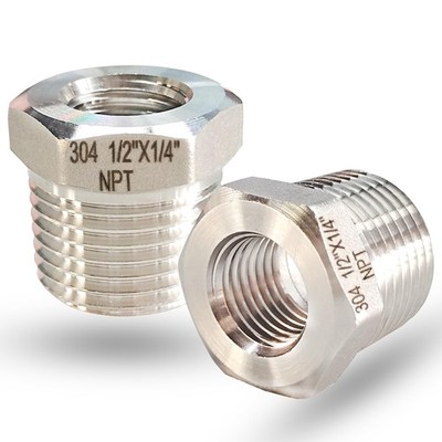 1/2'' NPT Male to 1/4'' NPT Female Hex Bushing Reducer, 304 Stainless Steel NPT