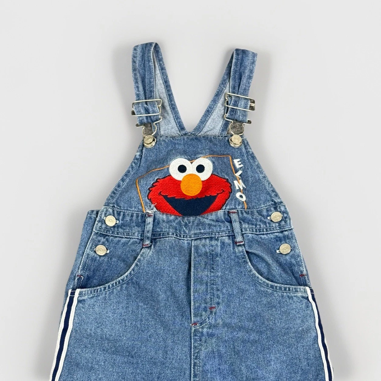 Vintage Sesame Street Overalls Kids 3T Blue Denim Elmo Embroidered 90s Y2K