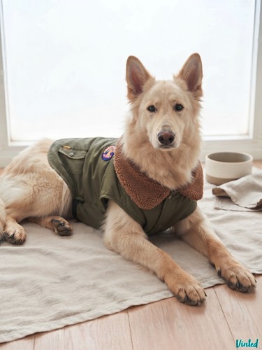 IREENUO dog coat, khaki, size 3XL, Sherpa collar