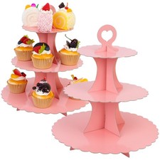 3-Tier Cupcake Stand 2 Pack Dessert Cup Cake Stand Tower Paper Round Cake Dis...