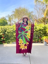KD537 Floral Hand Painted Batik Women Plus Kaftan Kimono Maxi Dress up to 7X