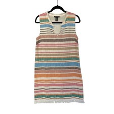 Chelsea & Theodore Striped Shift Dress Womens M Multi Color Cotton Fringed