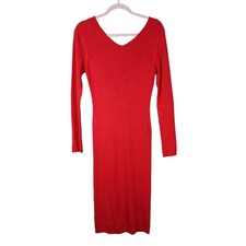 Boohoo Bodycon Sleek Cozy Glam Vibrant Red Ribbed Knit Midi Sweater Dress L