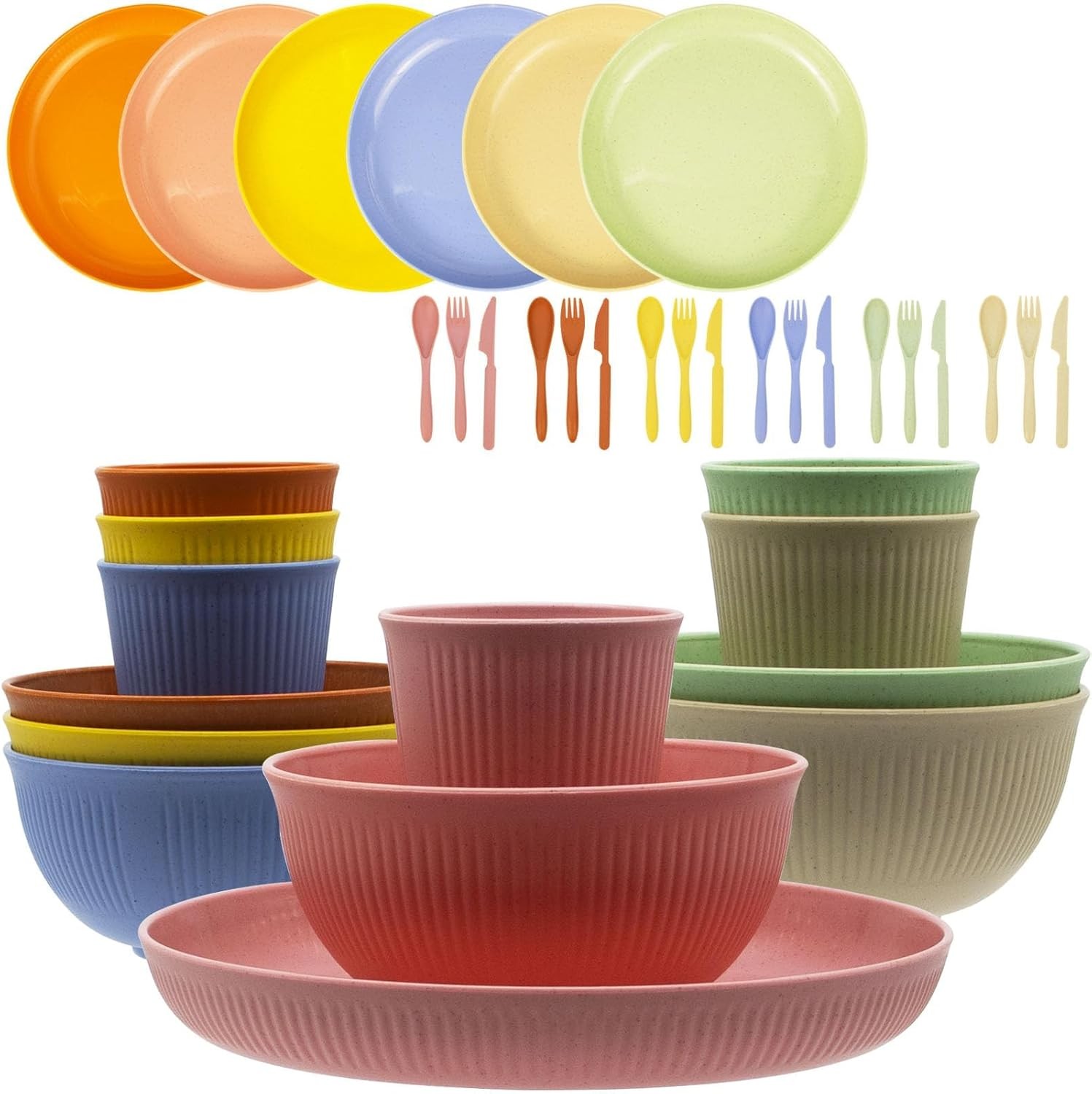 Wheat Straw Dinnerware Set, 36pcs , Service for 6, Reusable Dinnerware Set 