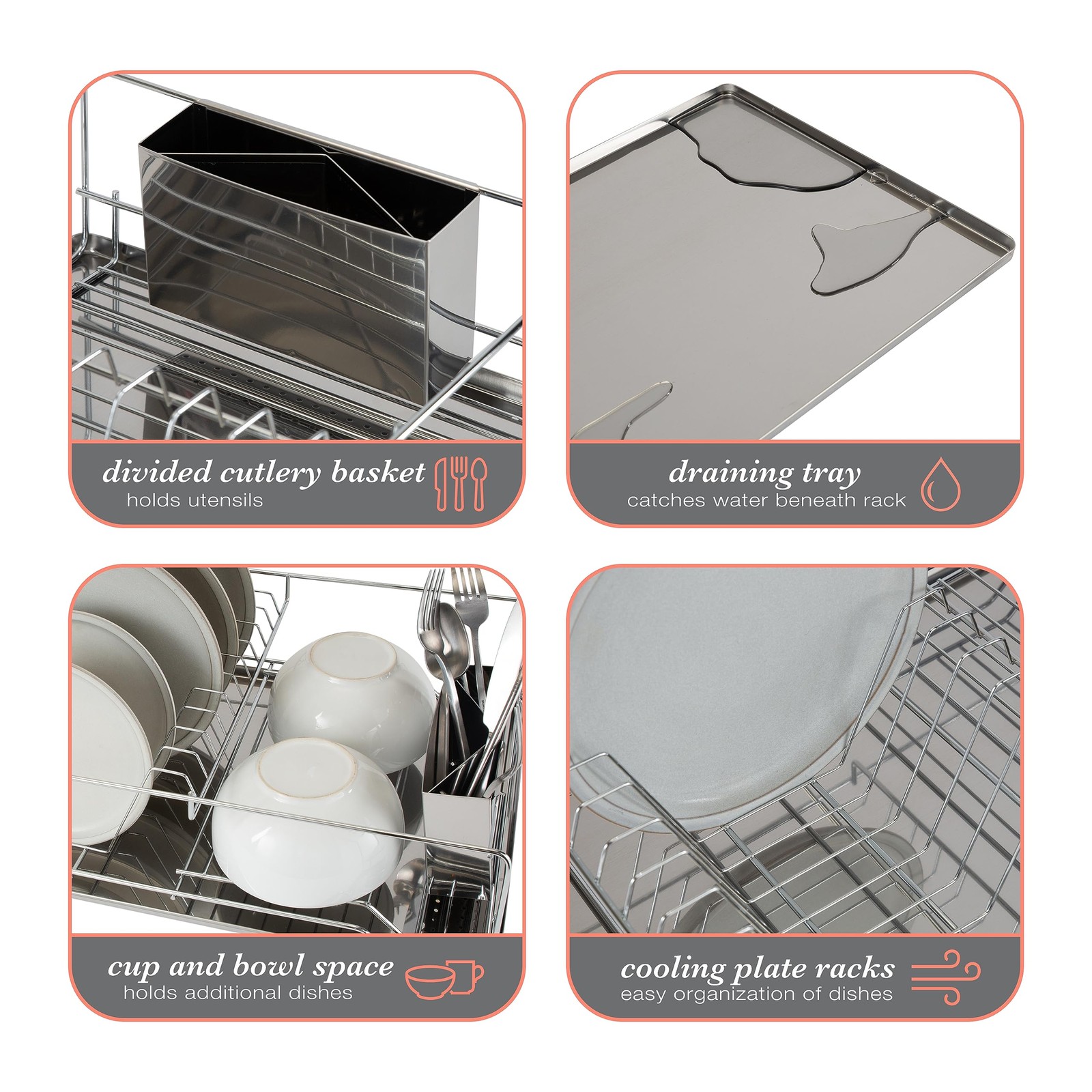 3 Piece Dish Rack | Drain Tray | Cutlery Holder | Countertop | Organizer | Ho...