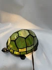 VTG Green Tiffany Style Stained Glass Turtle Table Lamp Night Light Rare Color