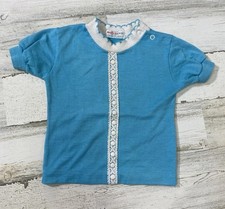 Vintage Health-Tex Toddler T Shirt Blue With Lace Made In USA Sz 24M