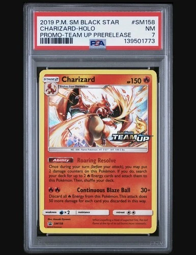 2019 POKEMON SM BLACK STAR PROMO SM158 CHARIZARD-HOLO TEAM UP PRERELEASE Psa 7