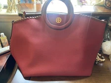 tory burch red leather tote  - fire red with engine red patent leather interior