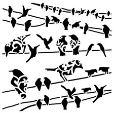Really Great Stencils, Birds on Wires Stencil, 6x6", Sitting, Power Lines Perch