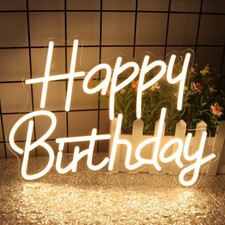 Dimmable LED Happy Birthday Neon Sign for Party Wall Decor, Warm White