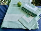 French 40s Art Deco Seafoam Rayon Silver Band Banquet Tablecloth 12 Npk Mono EVM — photo 1